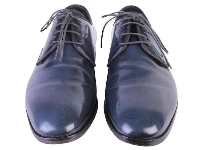 SALVATORE FERRAGAMO Plain Toe Oxford Lace Up Shoes Blue Leather  ref.1288629