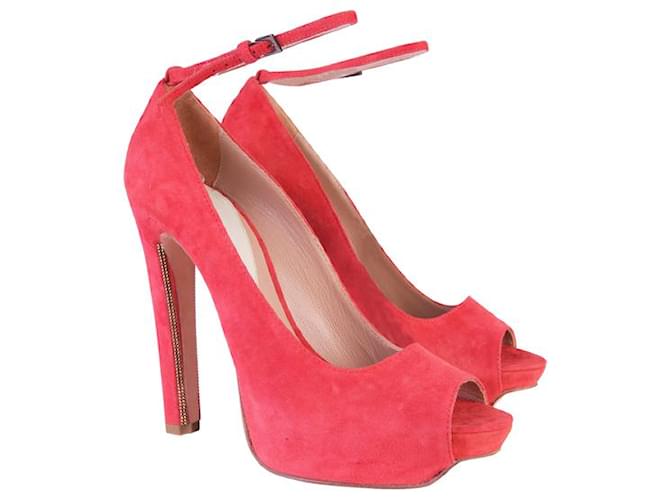 HERVE LEGER Zapatos de tacón de ante rojo con detalles de strass Roja Suecia  ref.1288657