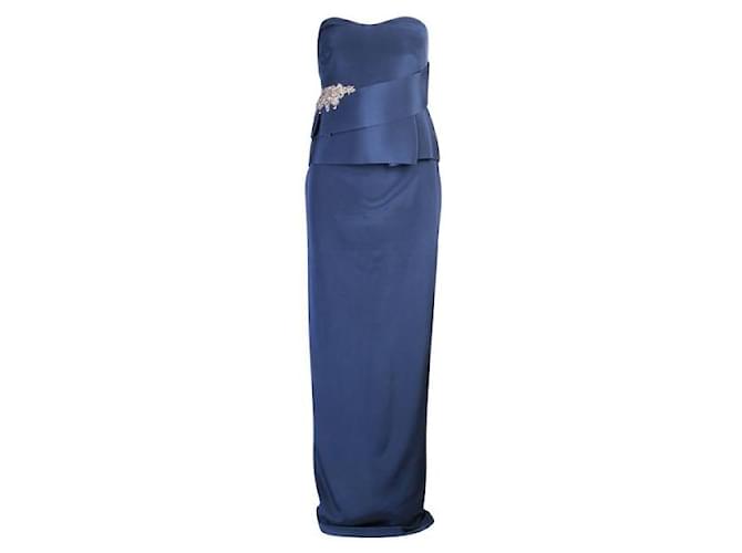 Autre Marque CONTEMPORARY DESIGNER Navy Blue Maxi Evening Dress Silk  ref.1288682