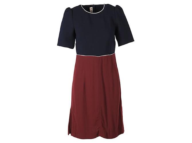 MARNI Blue and Burgundy Shift Dress Multiple colors Wool  ref.1288732