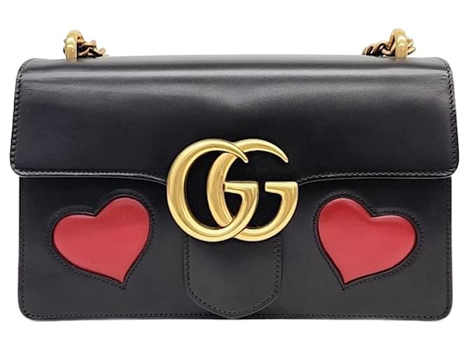 Bolsa de ombro com corrente Gucci Heart Marmont (431777) Preto Vermelho  ref.1288755