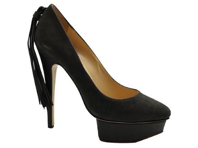 Charlotte Olympia Black Platform Heels with Tassel Suede Leather  ref.1288807