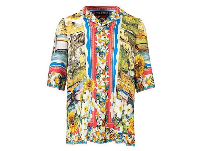 Dolce & Gabbana – Kurzärmliges bedrucktes Seidenhemd Mehrfarben  ref.1288815