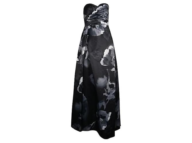 Autre Marque Contemporary Designer Floral Dark Strapless Dress Black Polyester  ref.1288825