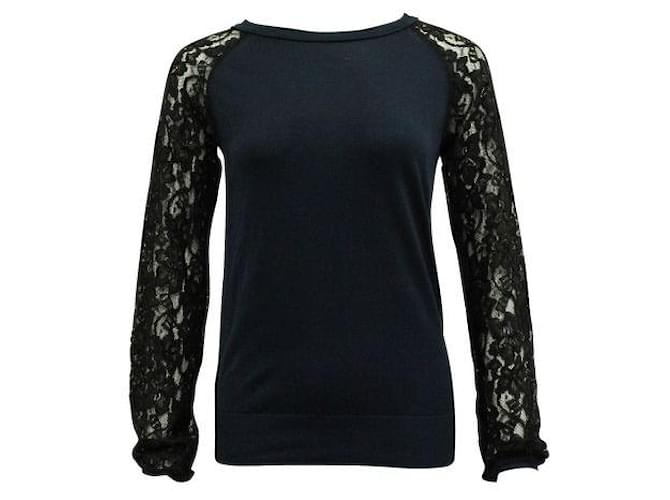 Diane Von Furstenberg Navy Silk And Black Lace Sweater Navy blue  ref.1288830