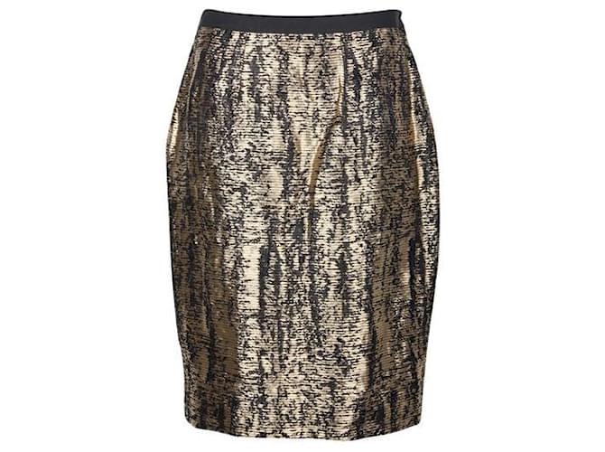 Oscar De La Renta Gold And Black Midi Skirt Golden Cotton  ref.1288835