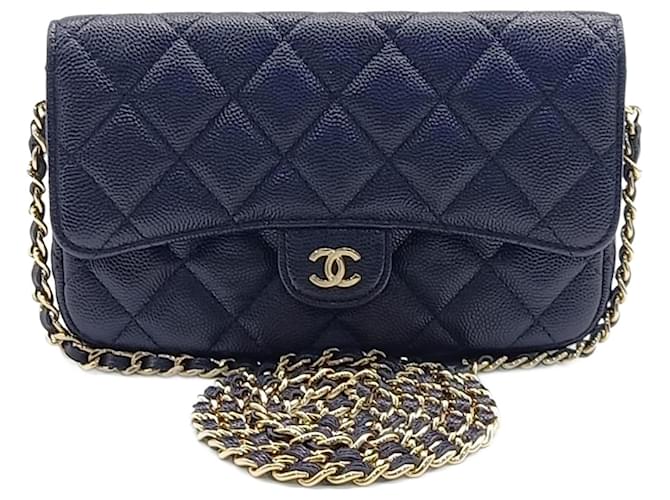 Bolsa crossbody com suporte para telefone Chanel Caviar Azul marinho  ref.1288856