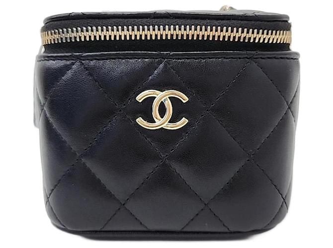Petit sac à bandoulière Chanel Vanity Camellia en cuir d'agneau AP2158 Noir  ref.1288859