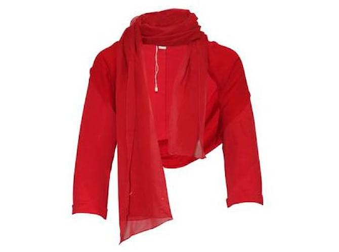 Autre Marque Blusa elegante vermelha brilhante de designer contemporâneo com gravata na frente Vermelho Seda Poliéster Triacetato  ref.1288895