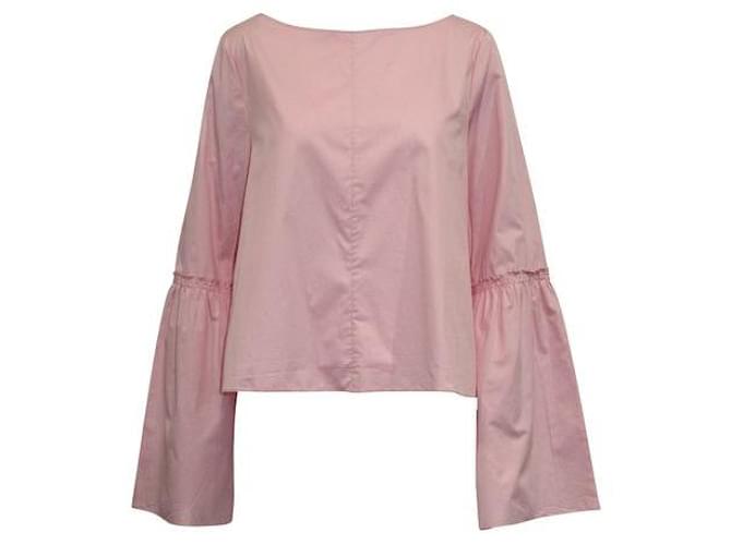 Autre Marque Blusa de design contemporâneo rosa com decote em barco e babados Algodão  ref.1288900