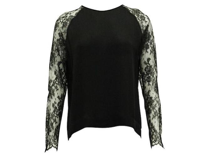 Autre Marque Contemporary Designer Black Silk Top With Lace Sleeves  ref.1288910