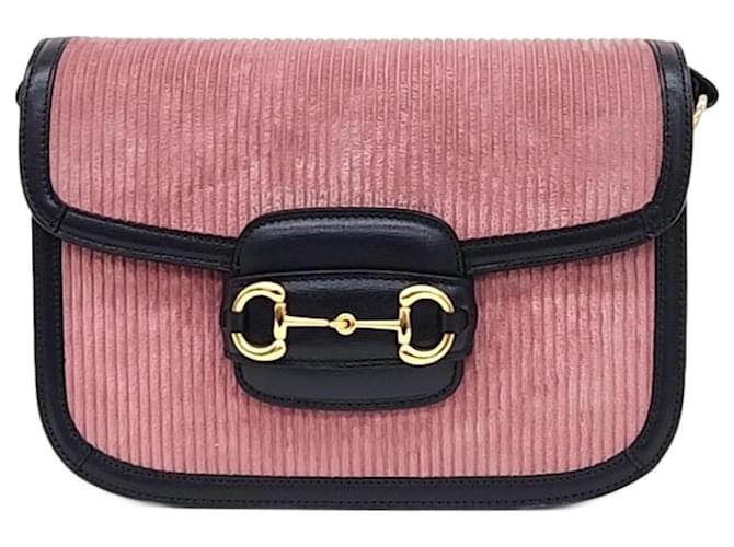 Gucci  Corduroy 1955 Horsebit Shoulder Bag (602204) Pink Navy blue  ref.1288925