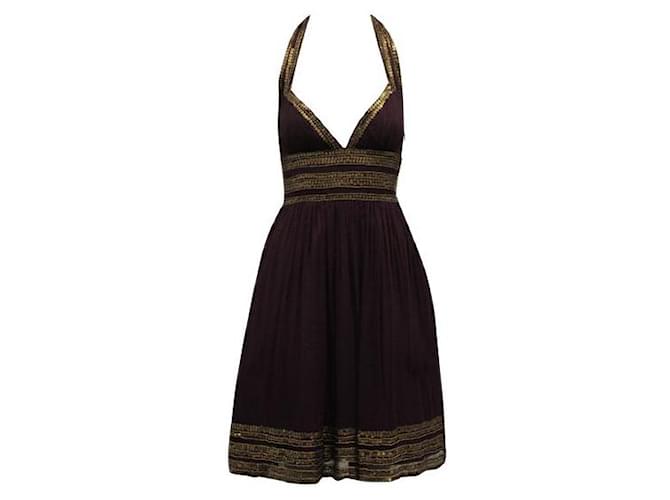 Autre Marque Contemporary Designer Dark Purple Elegant Halter Neck Dress Silk  ref.1288937