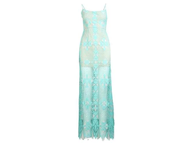 Autre Marque Contemporary Designer Lace Long Dress Turquoise Polyester Nylon  ref.1288943
