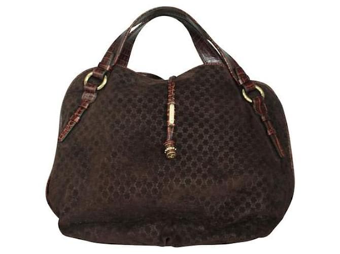 Céline Celine Cã¨Line Vintage Brown Leather Embossed Bag Suede  ref.1288971