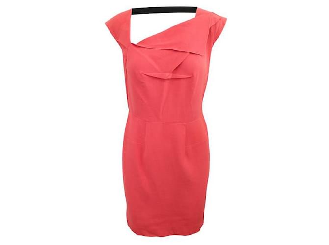 Roland Mouret Coral Pink Asymmetric Dress Wool  ref.1288989