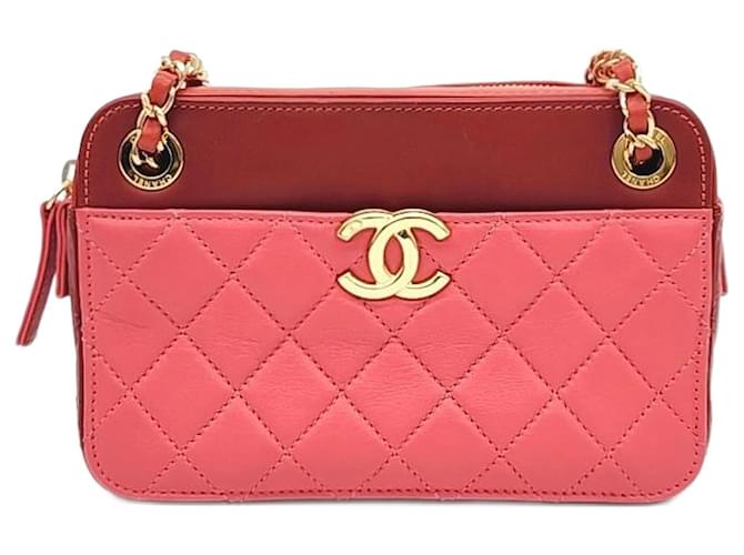 Bolso de hombro con cadena Chanel Rosa Roja  ref.1289003