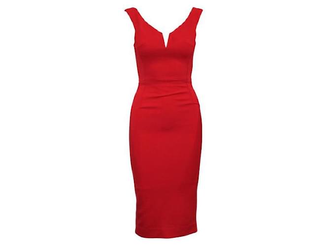 Autre Marque Contemporary Designer Red Bandage V-Wire Midi Dress Viscose Elastane Polyamide  ref.1289025
