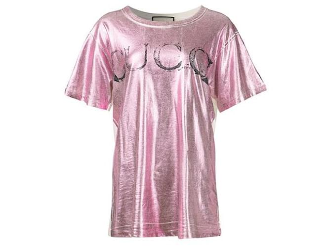 Gucci Pink Metallic Foiled Blind For Love T-Shirt Baumwolle  ref.1289053