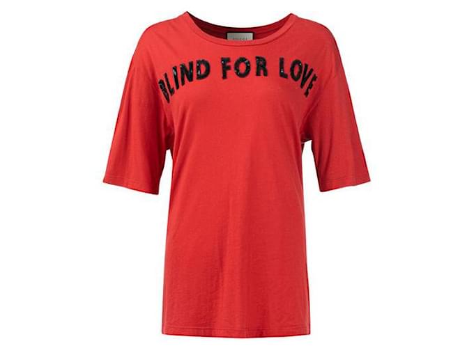 Gucci Gucci – T-Shirt „Blind For Love“ Rot Baumwolle  ref.1289054