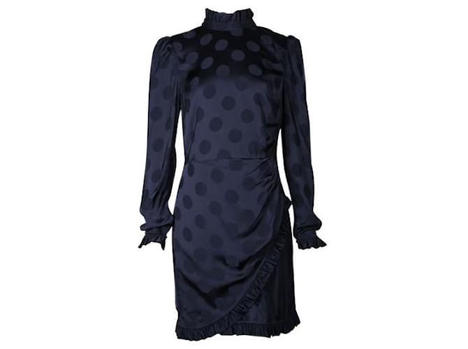 Autre Marque Marineblaues drapiertes Kleid mit Polka Dot-Muster und gepolsterten Schultern Viskose  ref.1289056