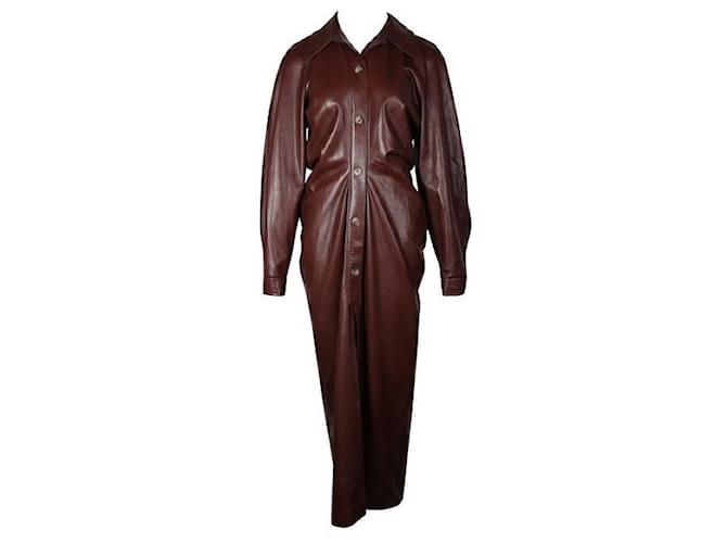 Autre Marque Plum Chutney Vegan Leather Long Dress with Buttons Bronze  ref.1289057