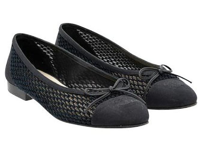Chanel ballet flats Black Leather Lace  ref.1289070