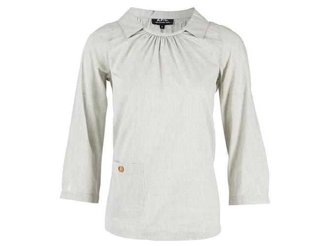 Blusa con cuello y detalle de bolsillo de APC Gris Algodón Lino  ref.1289099