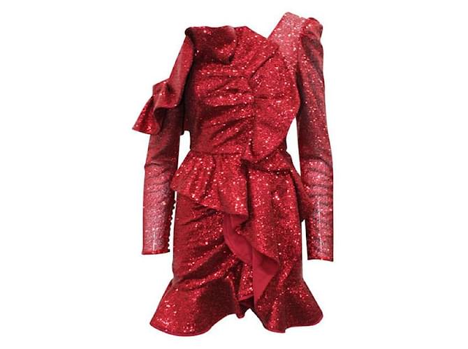 Self portrait SELF-PORTRAIT Red Sequined Set Top + Skirt Polyester  ref.1289104