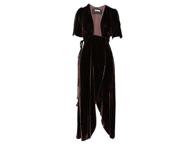 Reformation Dark Brown Velvet Wrap Midi Dress  ref.1289112
