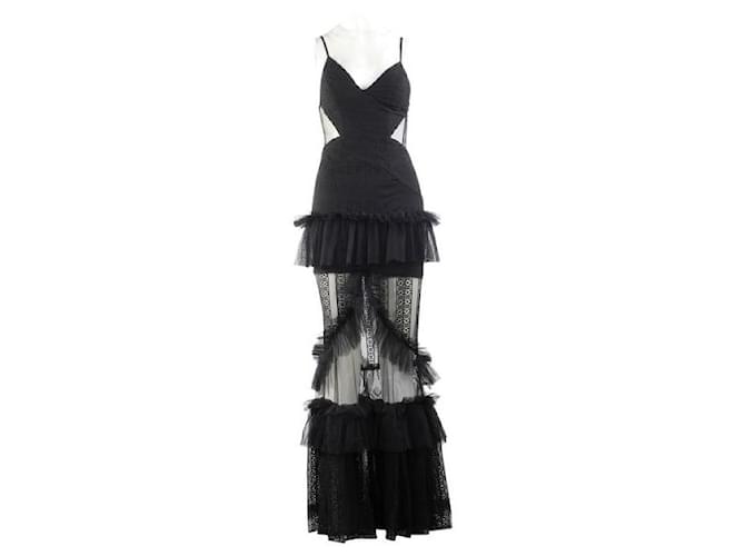 Autre Marque CONTEMPORARY DESIGNER Ruffle Maxi Dress Black Polyester Elastane  ref.1289128