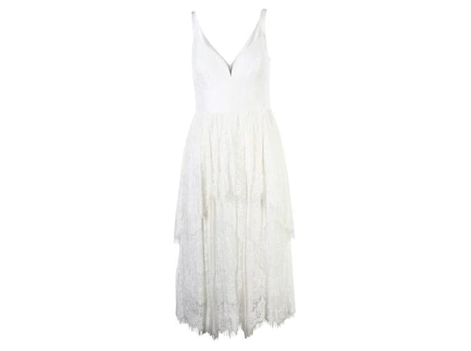 Autre Marque CONTEMPORARY DESIGNER Lace Deep V Neck Dress White Rayon  ref.1289129