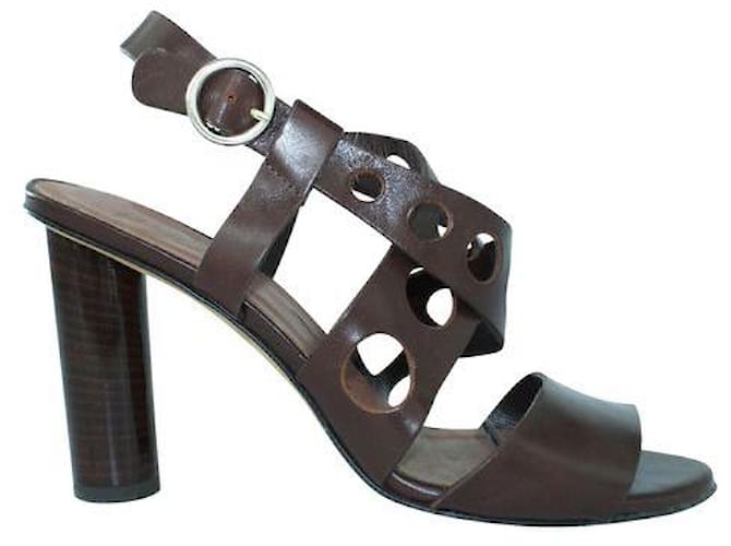 Autre Marque CONTEMPORARY DESIGNER Broen Leather Block Heel Sandals Brown  ref.1289133