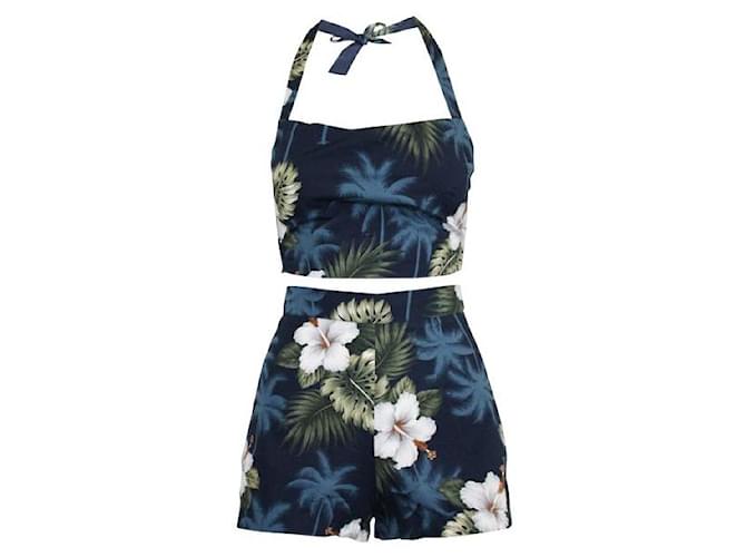 Reformation Blue Floral Print Top and Shorts set  ref.1289142