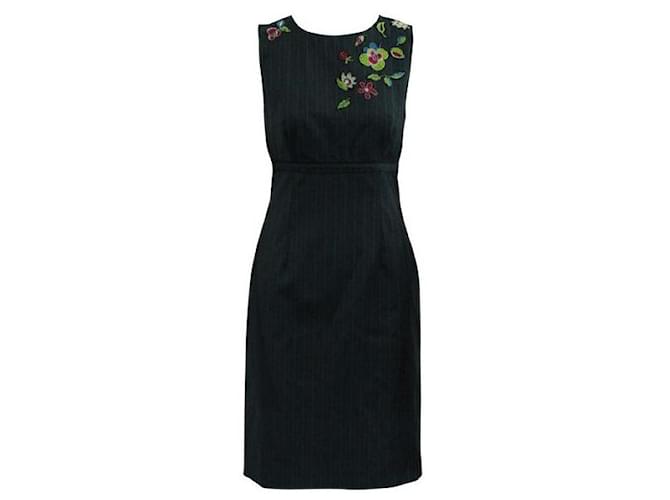 MOSCHINO Dark Grey Striped Dress with Floral Embroidery Multiple colors Wool  ref.1289145