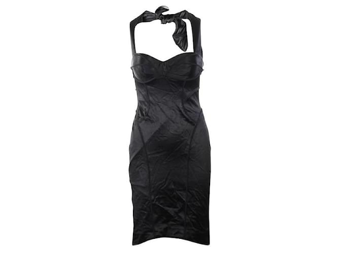 ZAC POSEN Satin Bustier Dress Black Viscose Nylon Lycra  ref.1289152