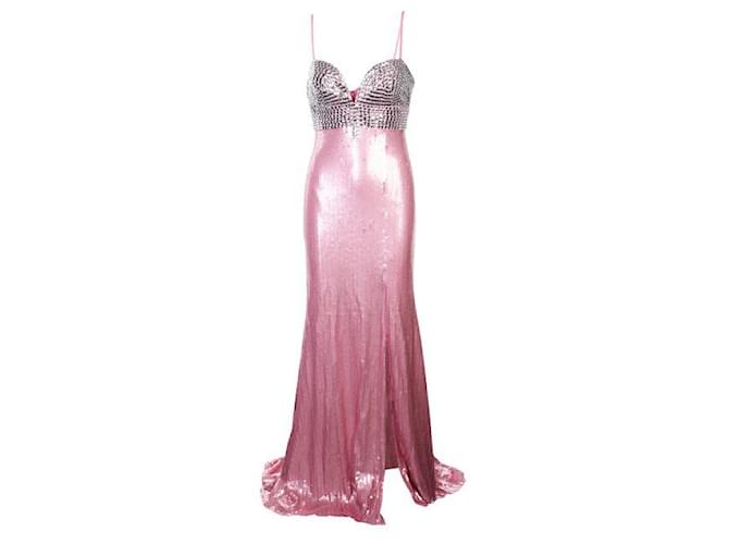 Autre Marque CONTEMPORARY DESIGNER Pink and Silver Sequins Maxi Dress Polyester  ref.1289155