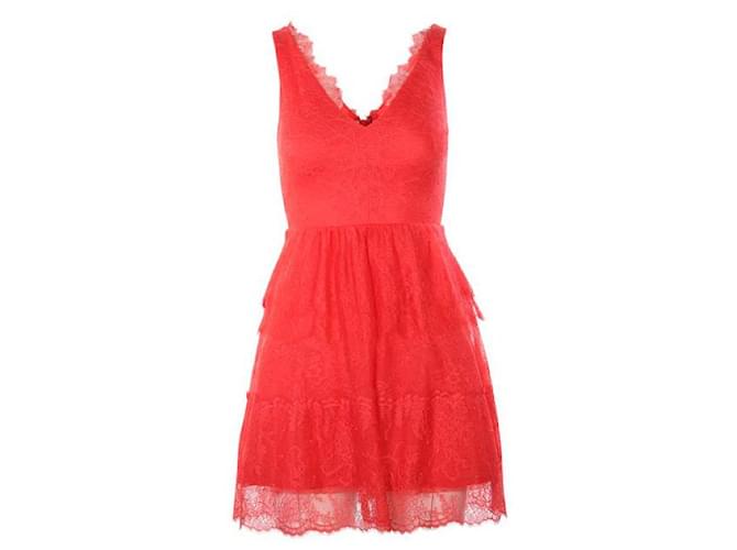 Autre Marque CONTEMPORARY DESIGNER Red Laced Dress Nylon  ref.1289162