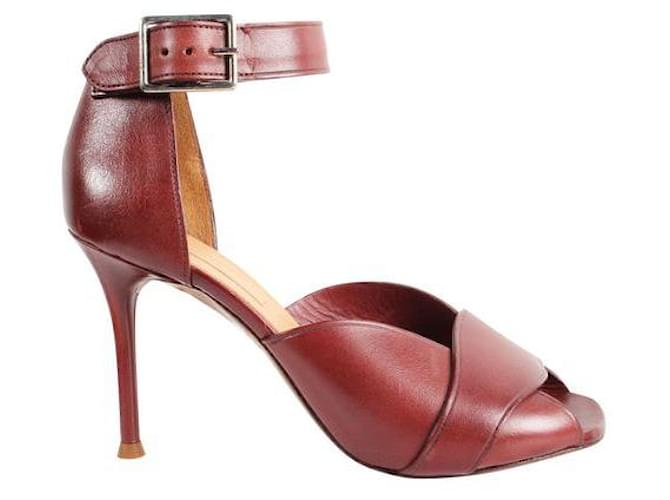 Céline CELINE Vintage Burgundy Leather Heel Sandals Dark red  ref.1289189