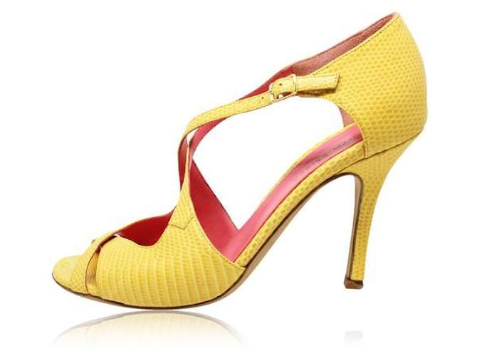 Autre Marque CONTEMPORARY DESIGNER Yellow Snake Skin Printed Sandals  ref.1289217