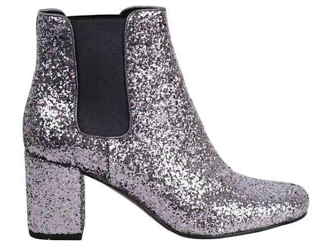 Saint Laurent Ankle leather boots Silvery  ref.1289327