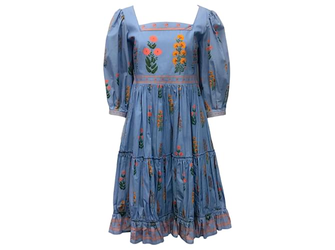 Autre Marque Agua by Agua Bendita, blaues Kleid mit Blumenmuster Baumwolle  ref.1289432
