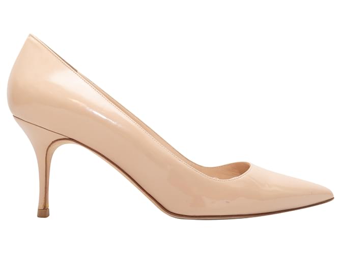 Beige Manolo Blahnik Patent Pointed-Toe Pumps Size 38.5 Leather  ref.1290756