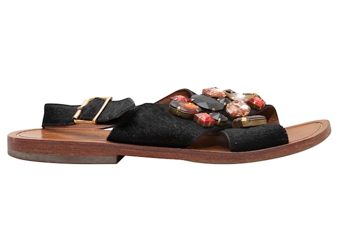 Tamanho de sandálias pretas e multicoloridas Marni Ponyhair com strass 37.5 Preto Bezerro-como bezerro  ref.1290758