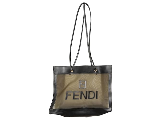 Vintage Black & Gold Fendi Mesh & Leather Tote Bag Cloth  ref.1290762