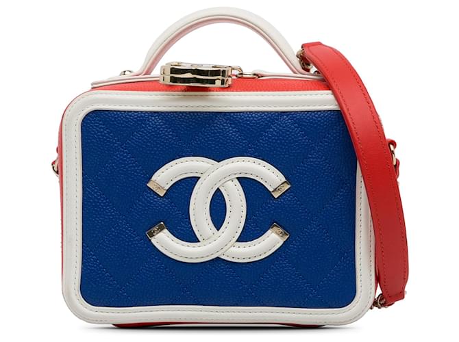Vanity Bolso satchel Chanel pequeño con filigrana de caviar azul Cuero  ref.1290774