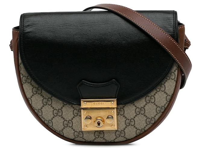 Brown Gucci GG Supreme Saddle Padlock Crossbody Bag Leather  ref.1290782
