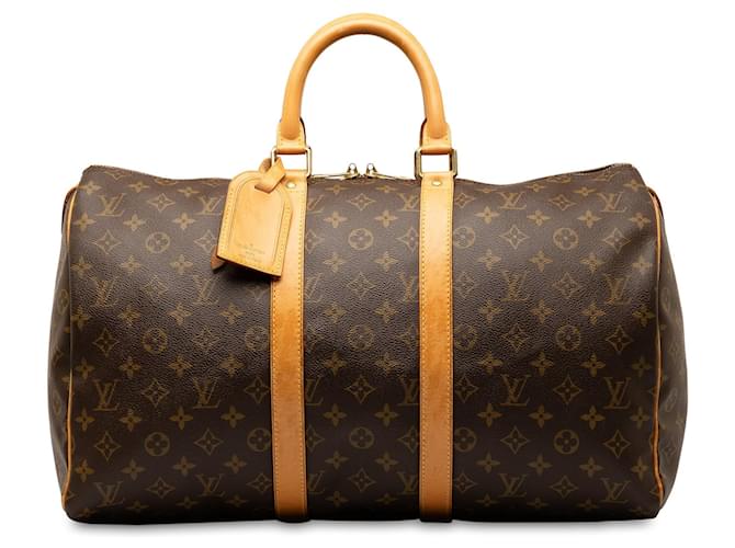 Keepall marrón con monograma de Louis Vuitton 45 Bolsa de viaje Castaño Cuero  ref.1290787