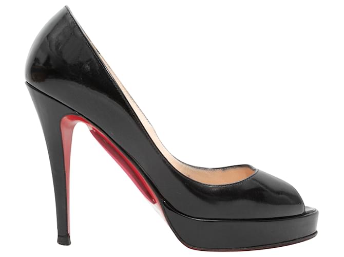 Black Christian Louboutin Patent Peep-Toe Heels Size 37 Leather  ref.1290801