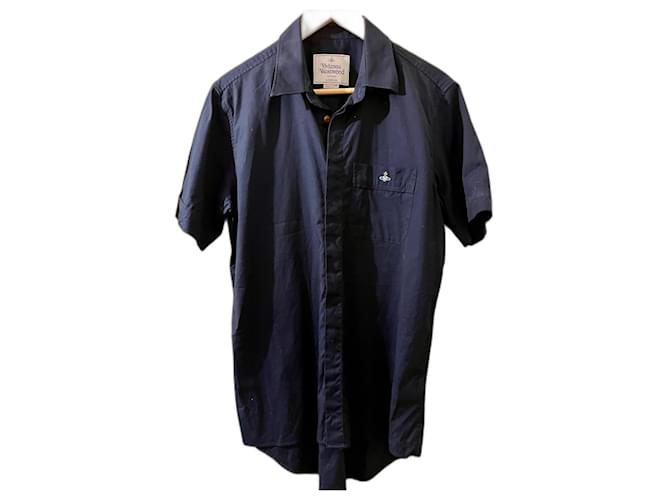 Vivienne Westwood Classic Short Sleeved Cotton-Poplin Shirt 48 Navy blue  ref.1290847